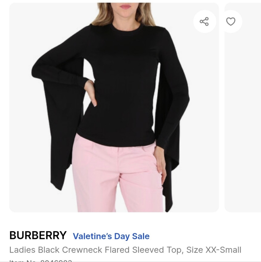Burberry Black Flared Sleeve Crewneck Sweater. NWT. Authentic And Gorgeous.